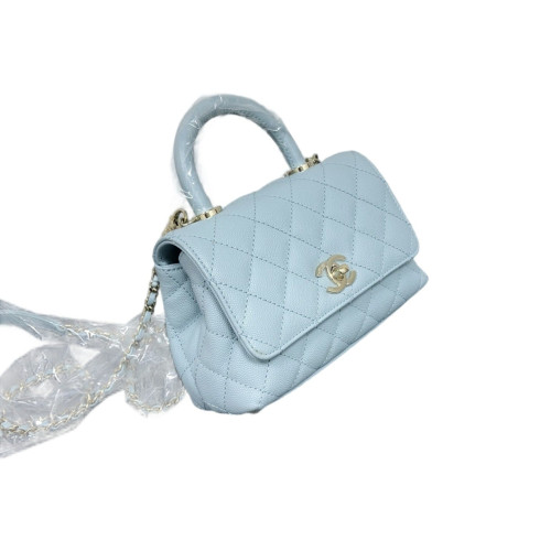 Chanel Quilted Mini Coco Handle Calfskin Light Blue