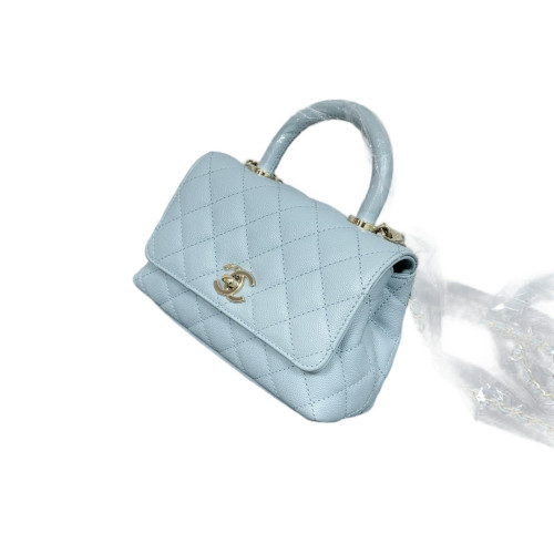 Chanel Quilted Mini Coco Handle Calfskin Light Blue