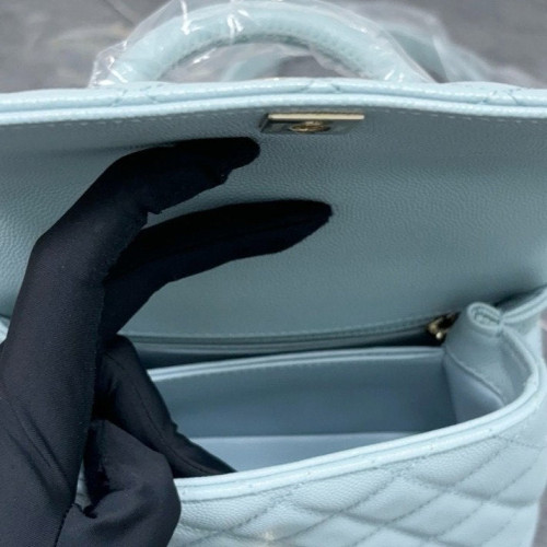 Chanel Quilted Mini Coco Handle Calfskin Light Blue