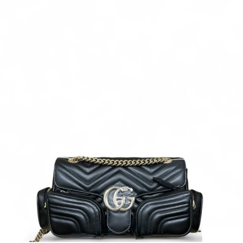Gucci Chevron Marmont Shoulder Bag Calfskin Black Gucci Chevron Marmont Shoulder Bag Calfskin Black