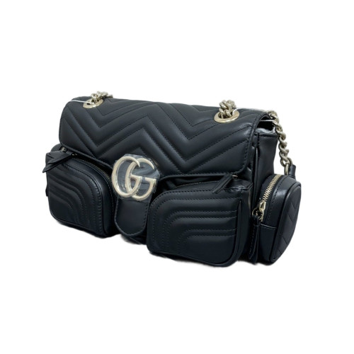 Gucci Chevron Marmont Shoulder Bag Calfskin Black Gucci Chevron Marmont Shoulder Bag Calfskin Black