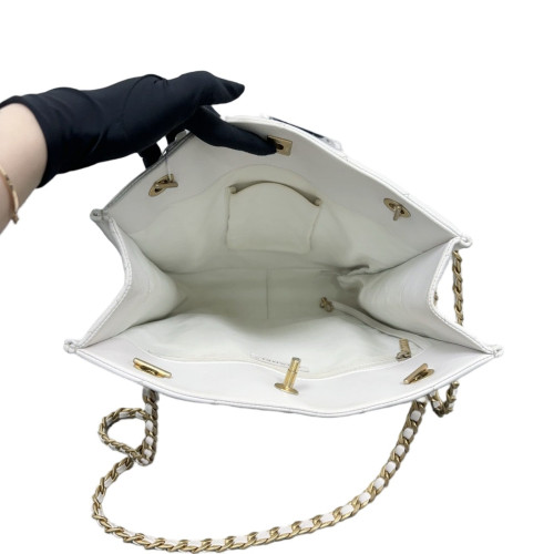 Chanel Quilted Shopping Tote Grained Calfskin White