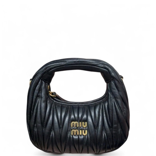 Miu Miu Two-Way Bag Crumpled Lambskin Black