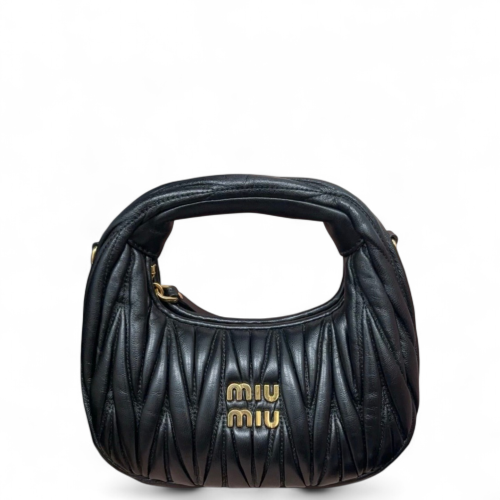 Miu Miu Two-Way Bag Crumpled Lambskin Black