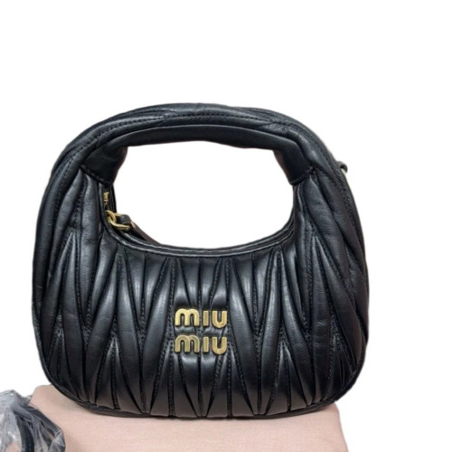 Miu Miu Two-Way Bag Crumpled Lambskin Black