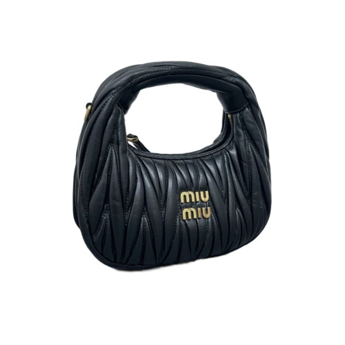 Miu Miu Two-Way Bag Crumpled Lambskin Black