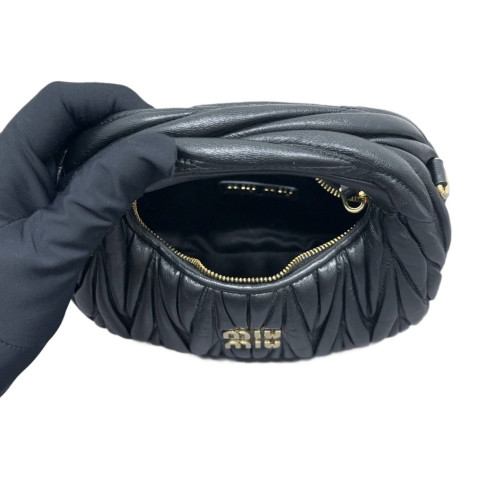 Miu Miu Two-Way Bag Crumpled Lambskin Black