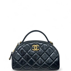 Chanel Quilted Bowling Bag Glazed Calfskin Black