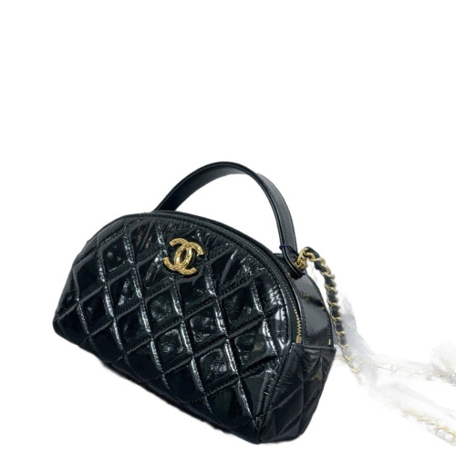 Chanel Quilted Bowling Bag Glazed Calfskin Black