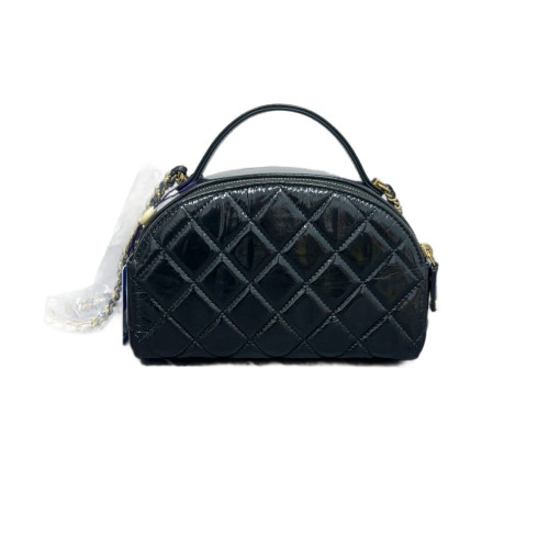 Chanel Quilted Bowling Bag Glazed Calfskin Black