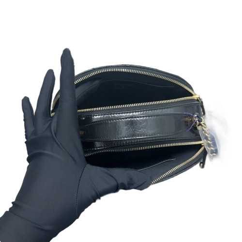 Chanel Quilted Bowling Bag Glazed Calfskin Black