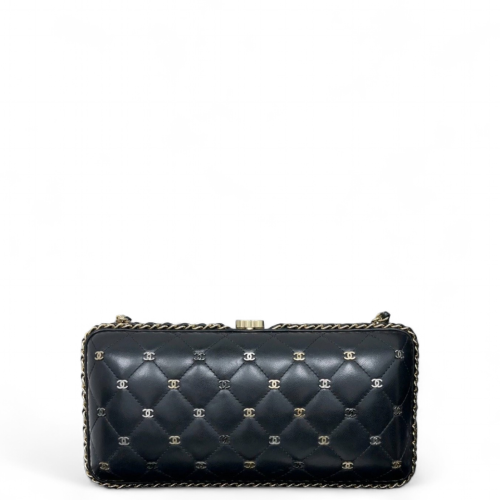 Chanel Quilted Running Chain Crossbody Bag Lambskin Black