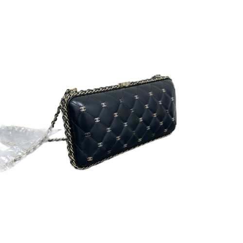 Chanel Quilted Running Chain Crossbody Bag Lambskin Black