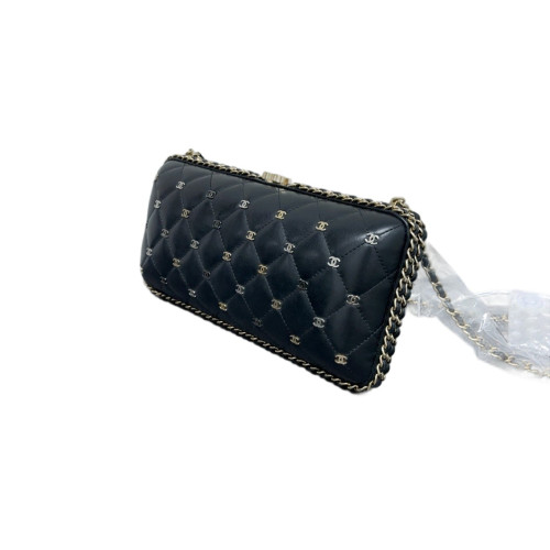 Chanel Quilted Running Chain Crossbody Bag Lambskin Black