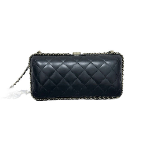 Chanel Quilted Running Chain Crossbody Bag Lambskin Black