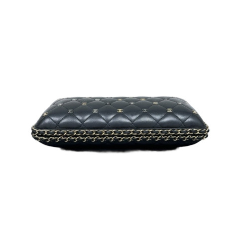 Chanel Quilted Running Chain Crossbody Bag Lambskin Black