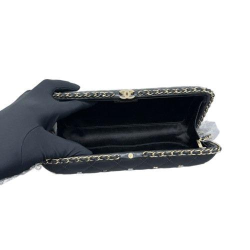 Chanel Quilted Running Chain Crossbody Bag Lambskin Black