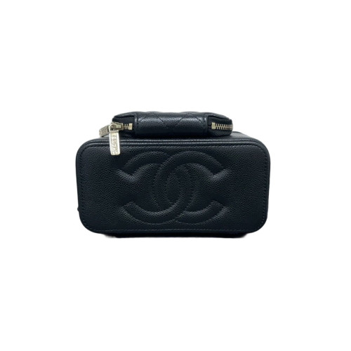 Chanel Quilted Front Pocket Top Handle Vanity Case Grained Calfskin Black