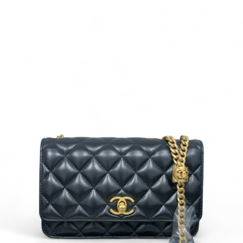 Chanel Quilted Adjustable Chain Wallet On Chain Calfskin Black