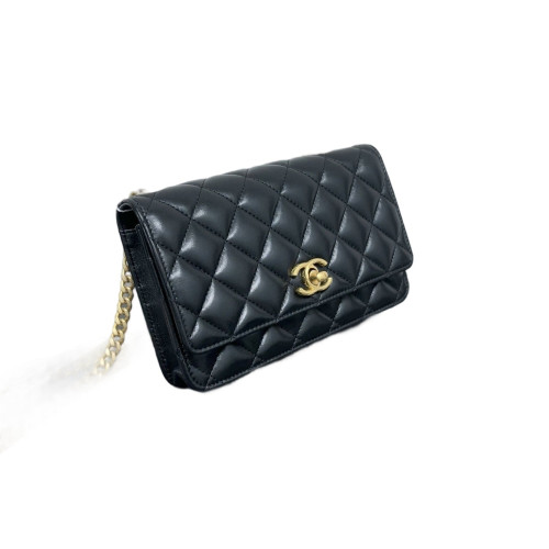 Chanel Quilted Adjustable Chain Wallet On Chain Calfskin Black