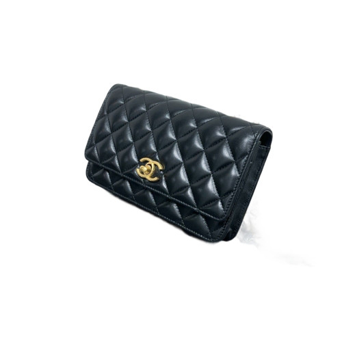 Chanel Quilted Adjustable Chain Wallet On Chain Calfskin Black