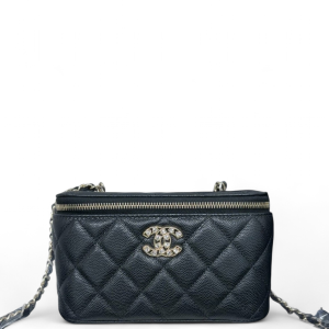 Chanel Quilted Crystal Vanity Case Grained Calfskin Black