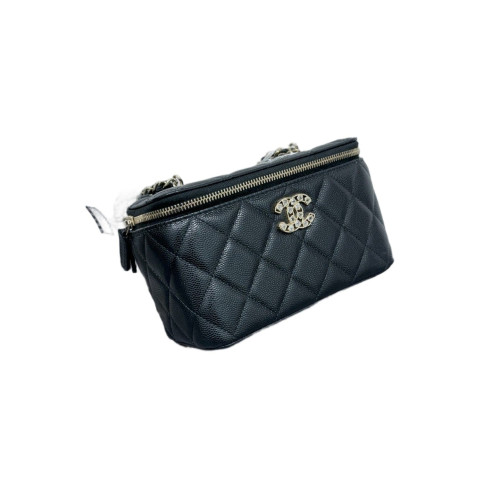 Chanel Quilted Crystal Vanity Case Grained Calfskin Black