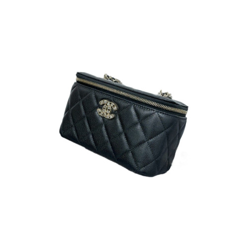 Chanel Quilted Crystal Vanity Case Grained Calfskin Black