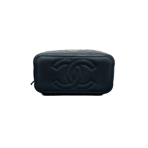 Chanel Quilted Crystal Vanity Case Grained Calfskin Black