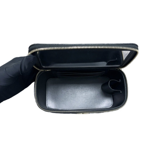 Chanel Quilted Crystal Vanity Case Grained Calfskin Black