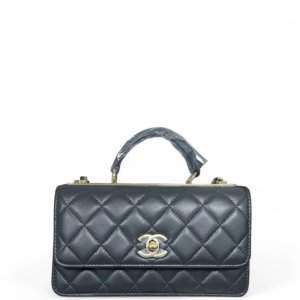 Chanel Quilted Trendy Cc Top Handle Wallet On Chain WOC Lambskin Dark Grey