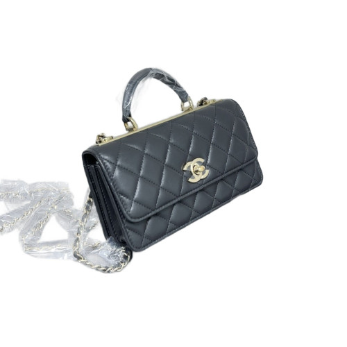 Chanel Quilted Trendy Cc Top Handle Wallet On Chain WOC Lambskin Dark Grey Chanel Quilted Trendy Cc Top Handle Wallet On Chain WOC Lambskin Dark Grey
