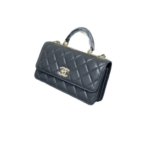 Chanel Quilted Trendy Cc Top Handle Wallet On Chain WOC Lambskin Dark Grey Chanel Quilted Trendy Cc Top Handle Wallet On Chain WOC Lambskin Dark Grey