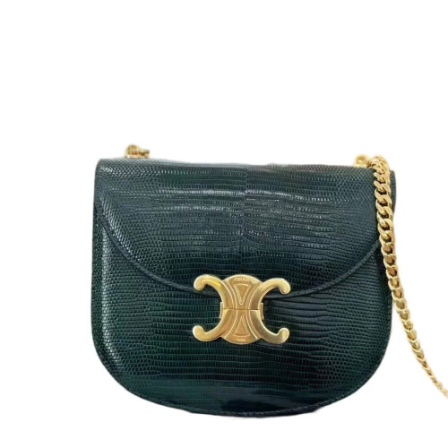 Celine Standard Chain Besace Clea Lizard Green