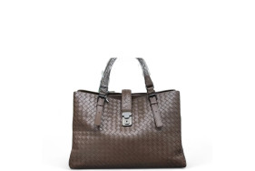 Bottega Veneta Large Roma Tote Bag Lambskin Intrecciato Nappa Dark Brown