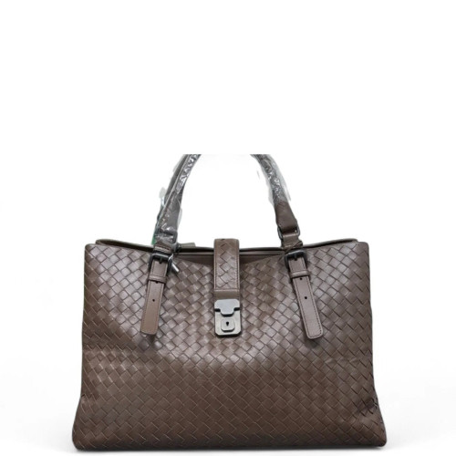 Bottega Veneta Large Roma Tote Bag Lambskin Intrecciato Nappa Dark Brown