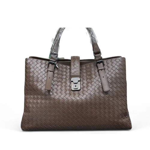 Bottega Veneta Large Roma Tote Bag Lambskin Intrecciato Nappa Dark Brown