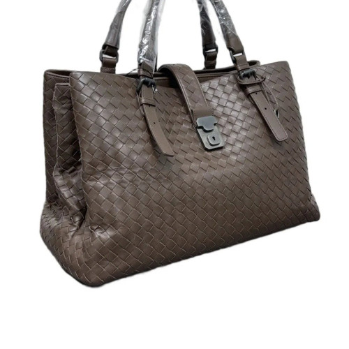 Bottega Veneta Large Roma Tote Bag Lambskin Intrecciato Nappa Dark Brown