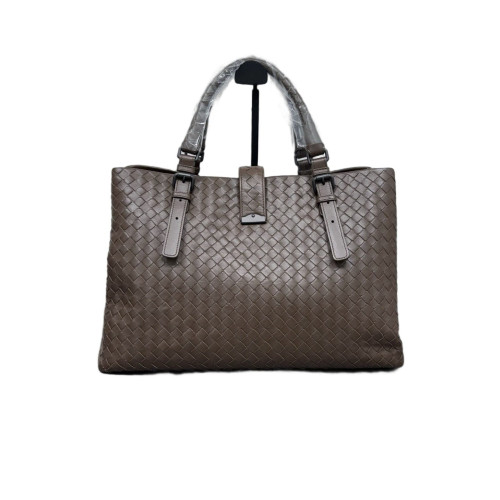 Bottega Veneta Large Roma Tote Bag Lambskin Intrecciato Nappa Dark Brown