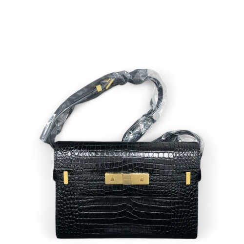 Yves Saint Laurent Small Manhattan Shoulder Bag Calfskin Crocodile Embossed Black