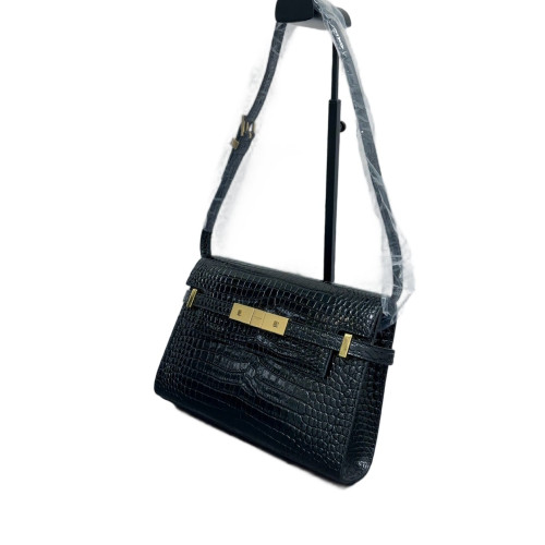 Yves Saint Laurent Small Manhattan Shoulder Bag Calfskin Crocodile Embossed Black