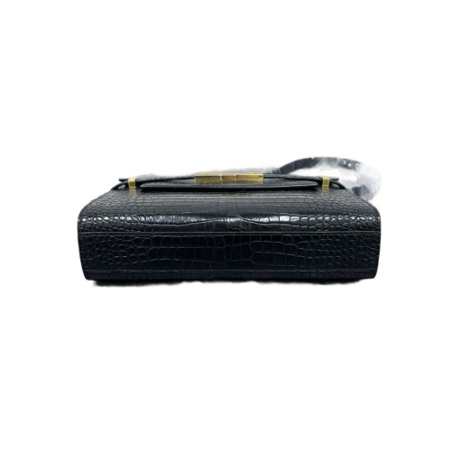 Yves Saint Laurent Small Manhattan Shoulder Bag Calfskin Crocodile Embossed Black