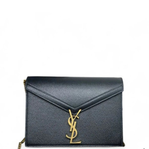Yves Saint Laurent Cassandra Chain Wallet Grained Calfskin Black