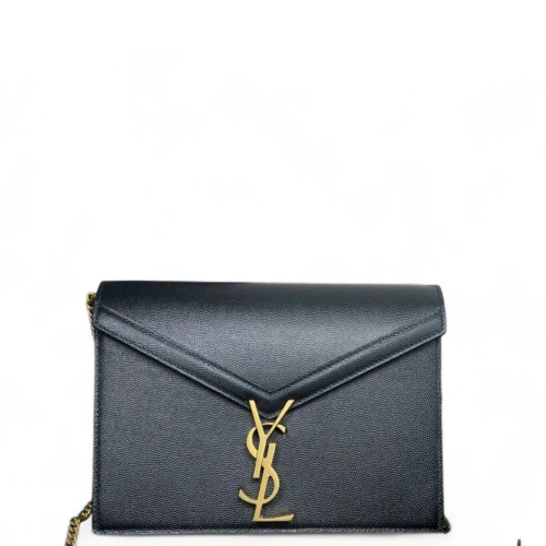 Yves Saint Laurent Cassandra Chain Wallet Grained Calfskin Black
