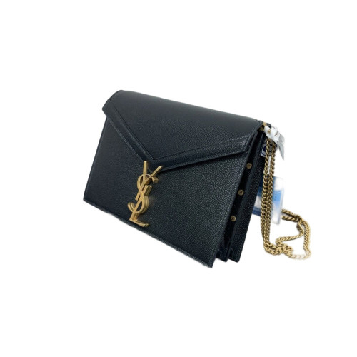 Yves Saint Laurent Cassandra Chain Wallet Grained Calfskin Black