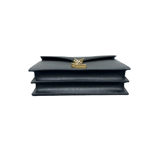 Yves Saint Laurent Cassandra Chain Wallet Grained Calfskin Black