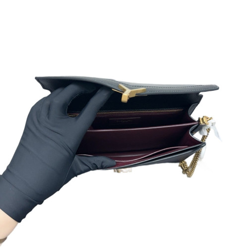 Yves Saint Laurent Cassandra Chain Wallet Grained Calfskin Black