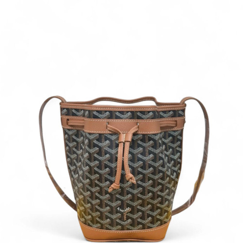 Goyard Petit Flot Bucket Bag PM Goyardine Brown Ecru Dark Grey