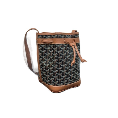 Goyard Petit Flot Bucket Bag PM Goyardine Brown Ecru Dark Grey