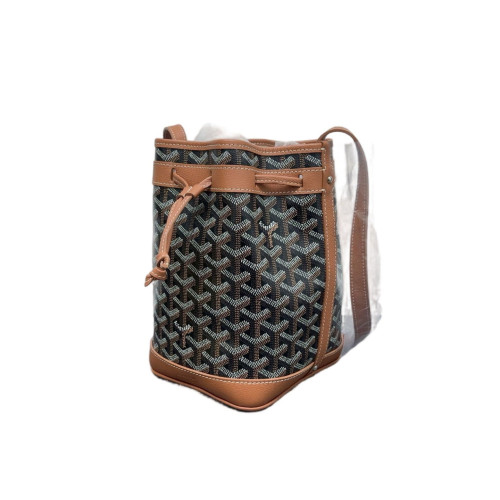 Goyard Petit Flot Bucket Bag PM Goyardine Brown Ecru Dark Grey